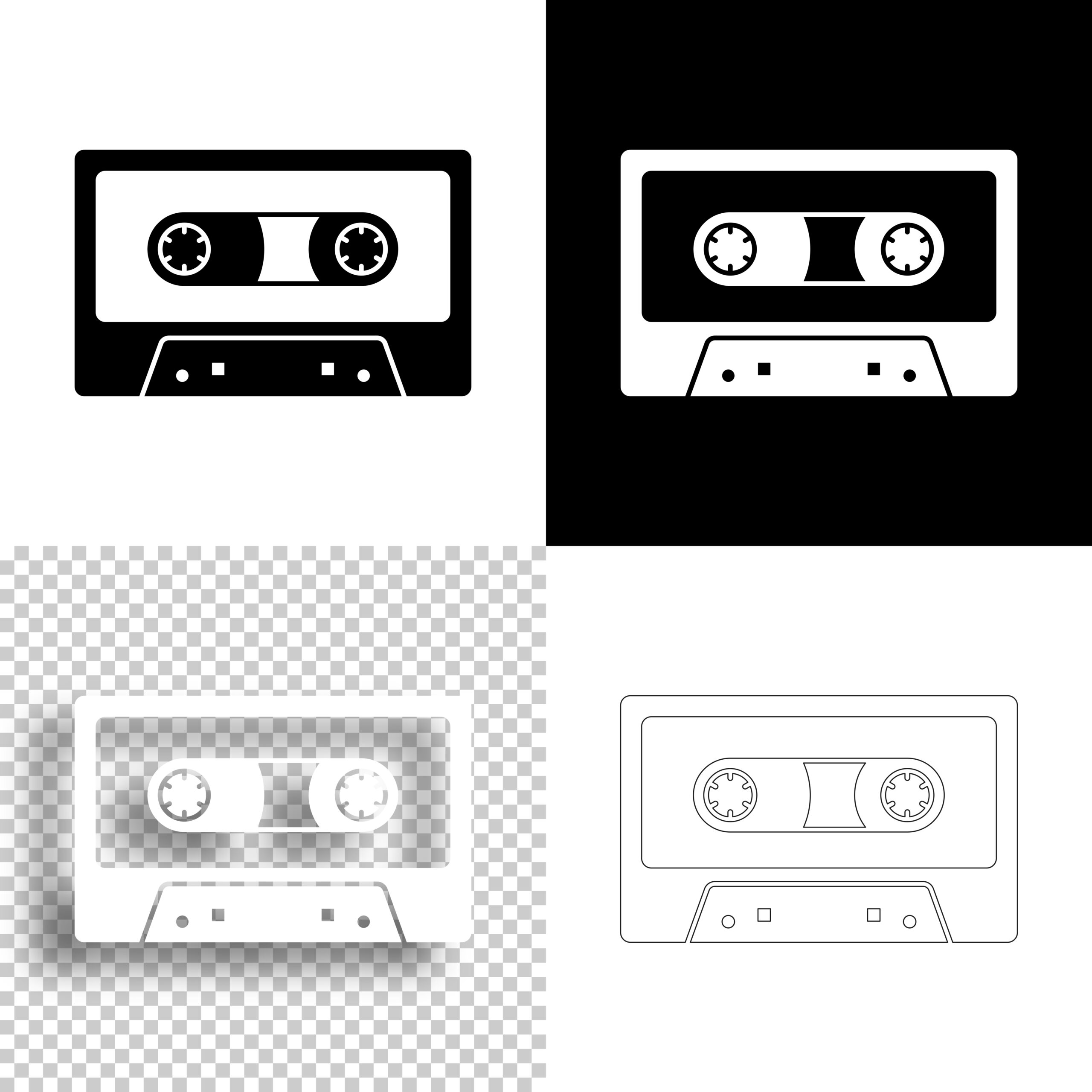 Cassette tape. Icon for design. Blank, white and black backgrounds - Line icon